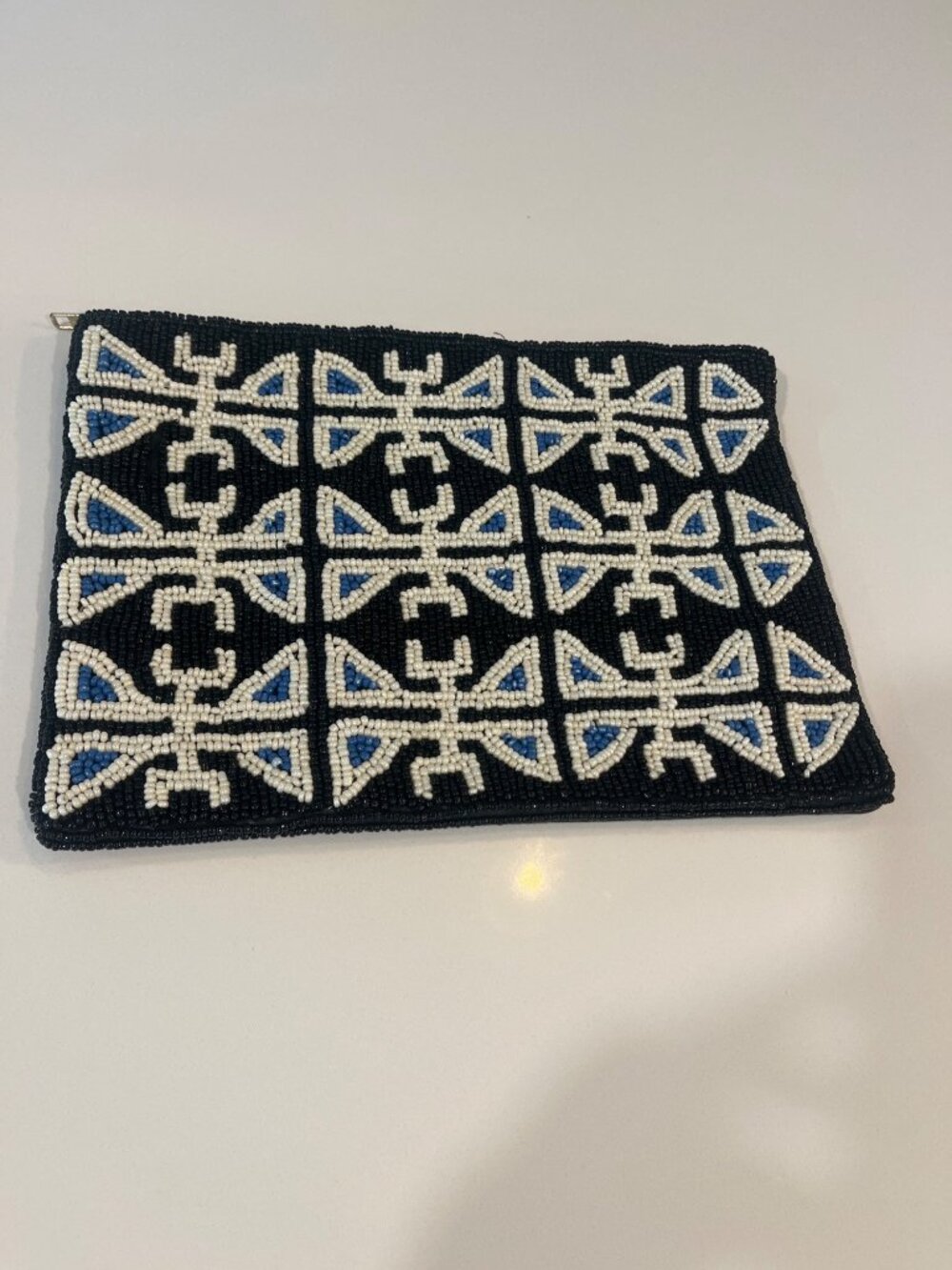 Ink + Alloy Hand-Beaded Tribal Pattern Clutch With Red Lining And Interior Pocke